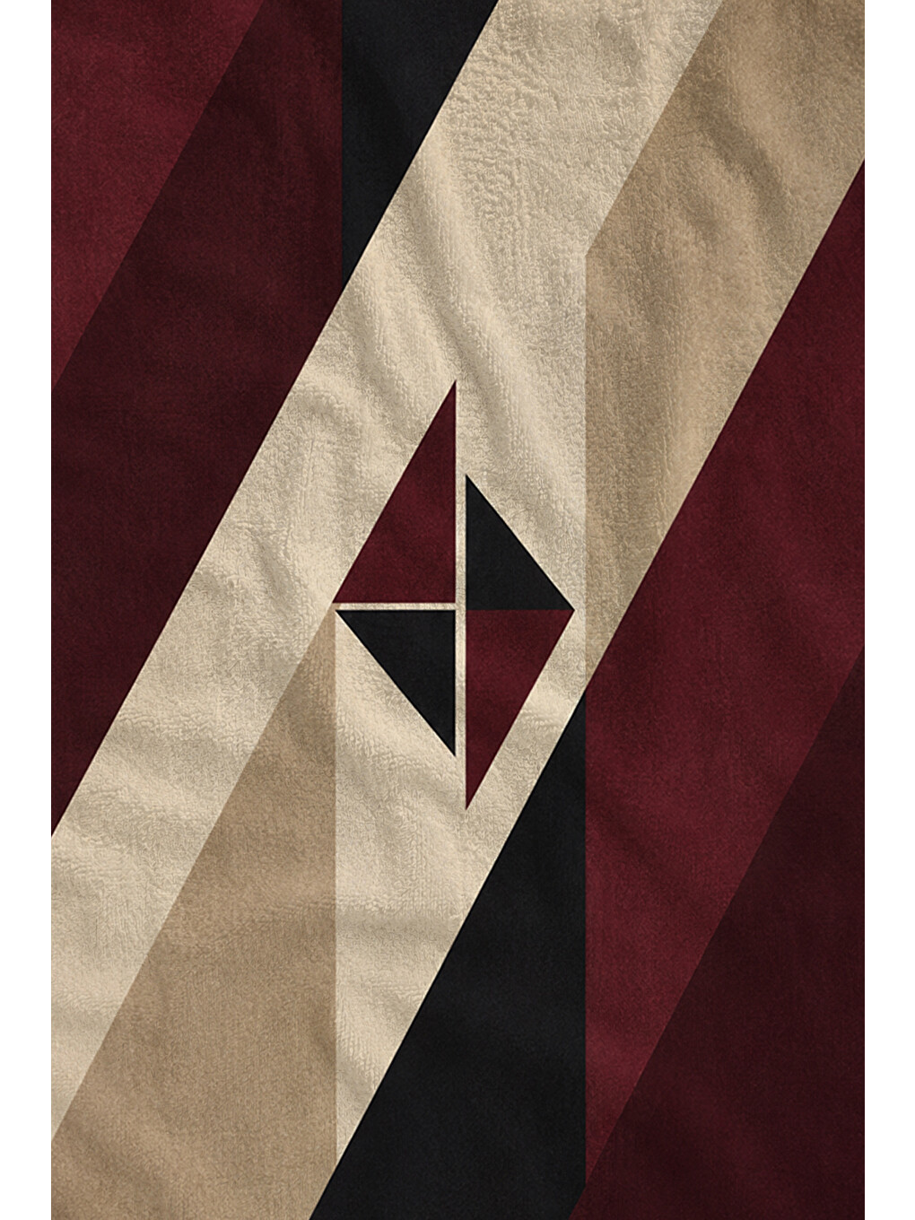 Ekru Modern Bordo Krem Geometrik Desenli 70x150 Plaj Havlusu - Dijital Baskılı Solmaz Banyo Havlusu-2