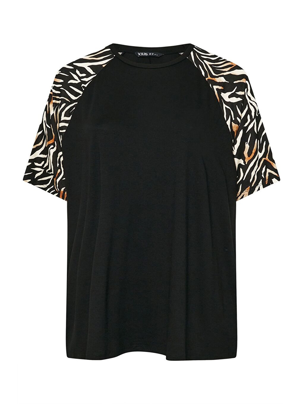 Siyah Büyük Beden Kısa Kollu Bisiklet Yaka Leopar Desenli T-shirt 303729-5