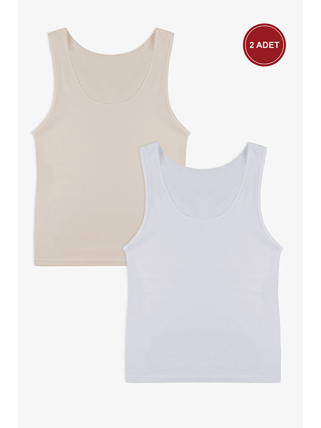 Ekru Kadın Kalın Askılı Pamuklu İkili Atlet