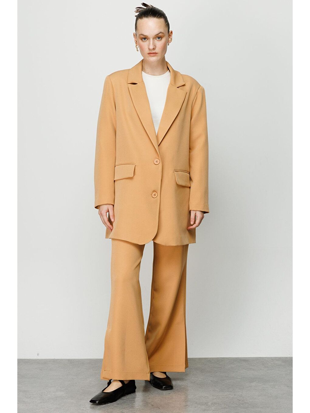 Turuncu Yandan Yırtmaçlı Pantolon - Soft Oranj-2