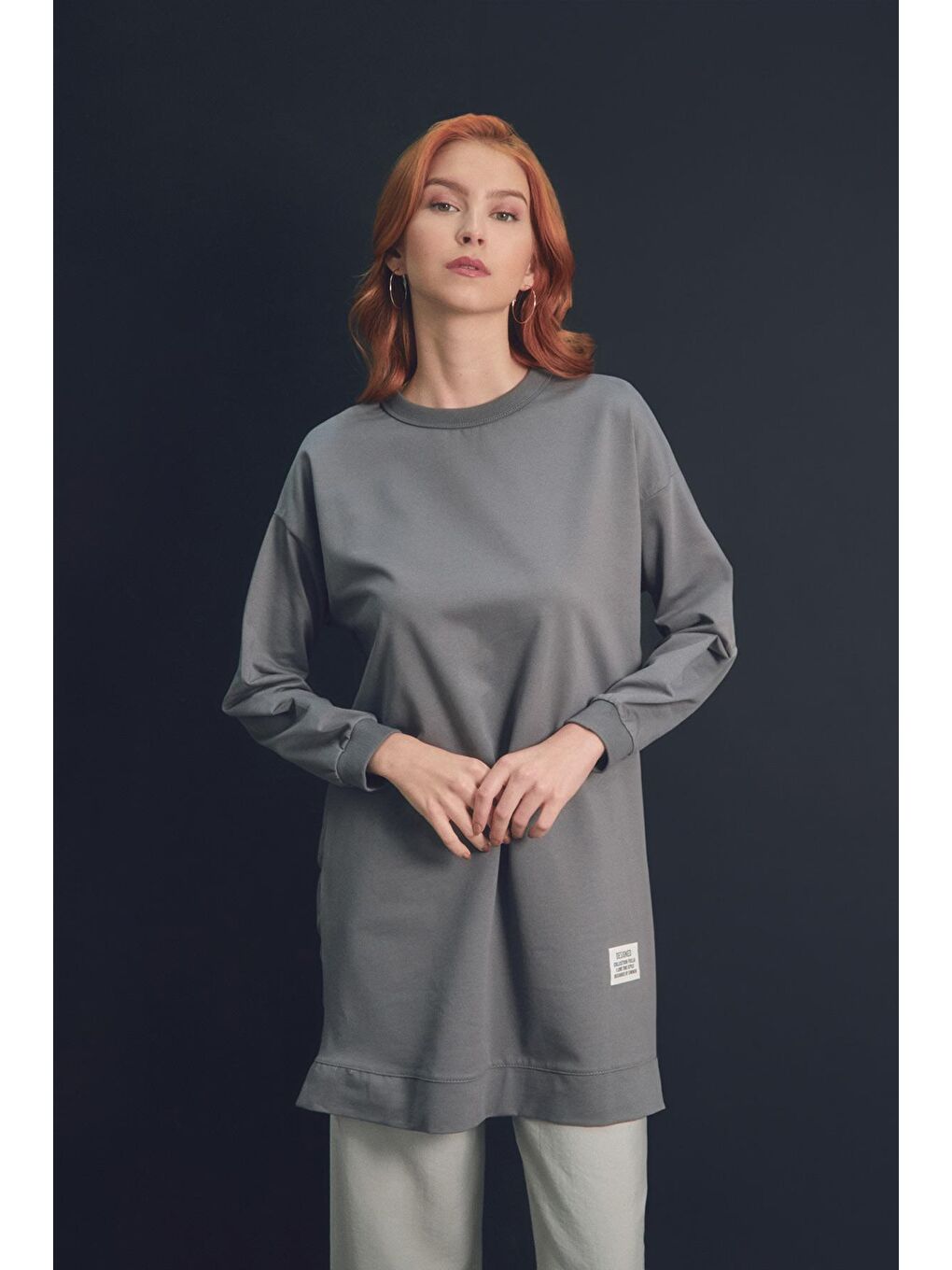 Fullamoda Gri Basic Bisiklet Yaka Tunik