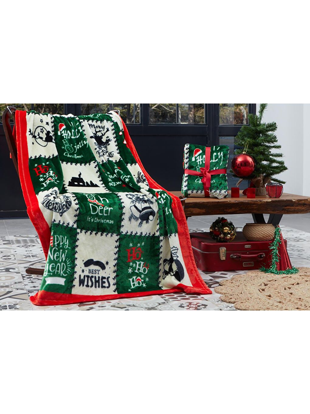 Wellsoft 3D Tv Battaniye Holly Jolly Yeşil