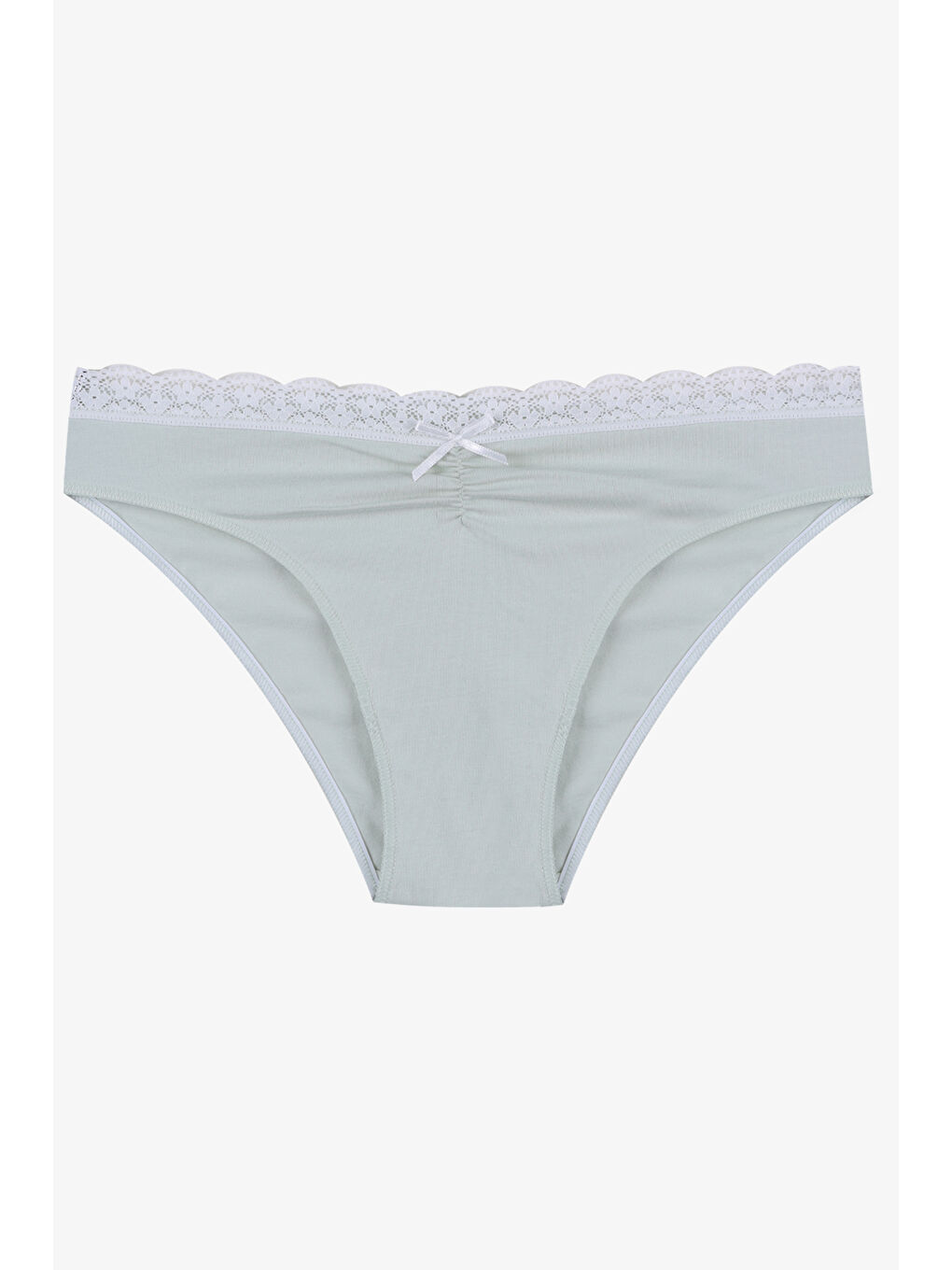 Yeşil Kadın Ön Bel Dantelli Büzgülü ve Fiyonk Detaylı Lastikli Külot 3'lü-1