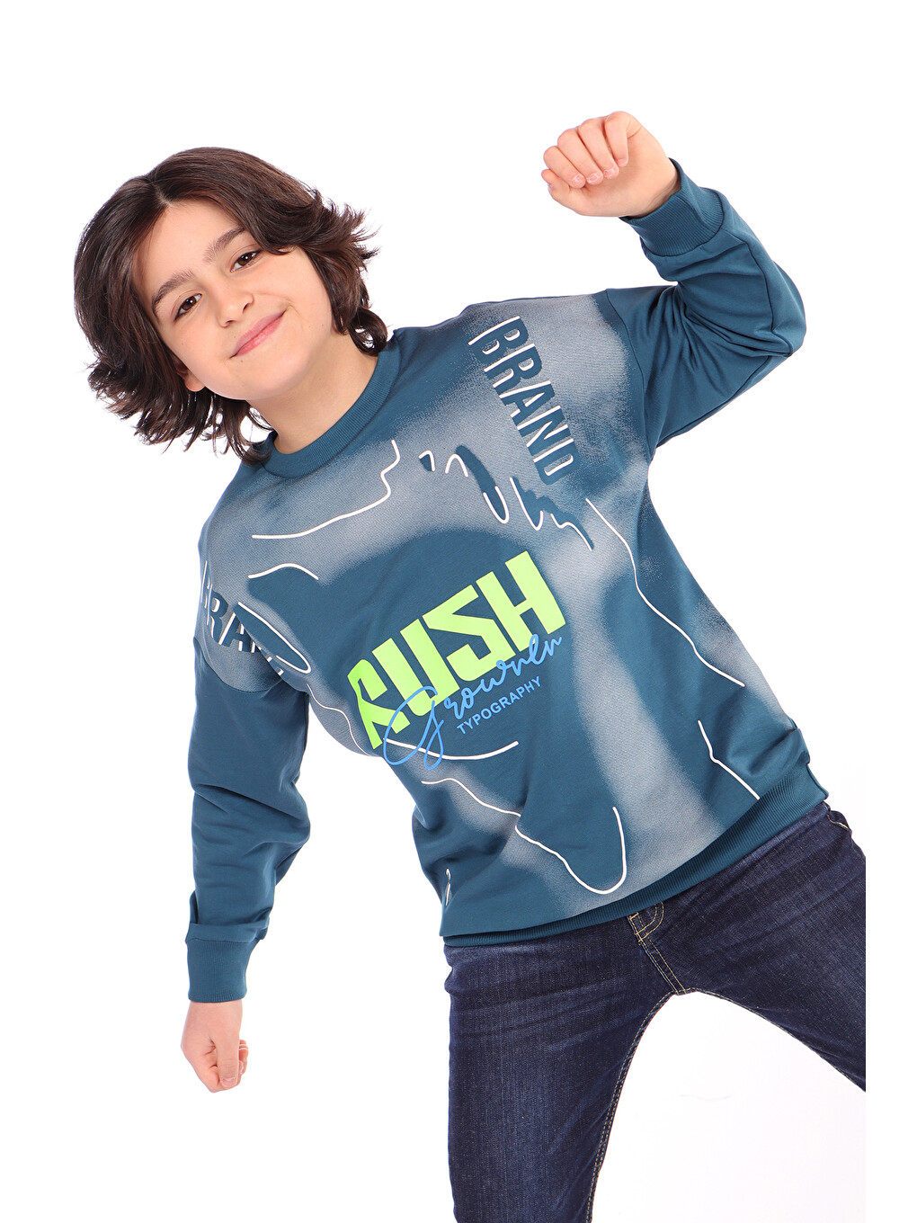 Petrol Erkek Çocuk Baskılı Sweatshirt