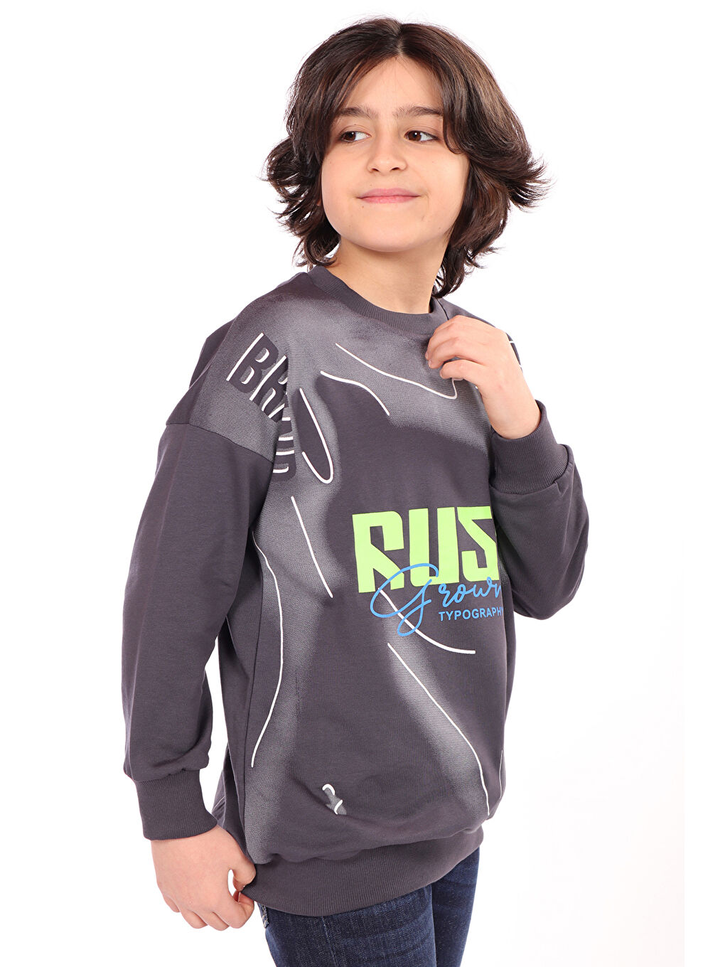 Antrasit Erkek Çocuk Baskılı Sweatshirt-2