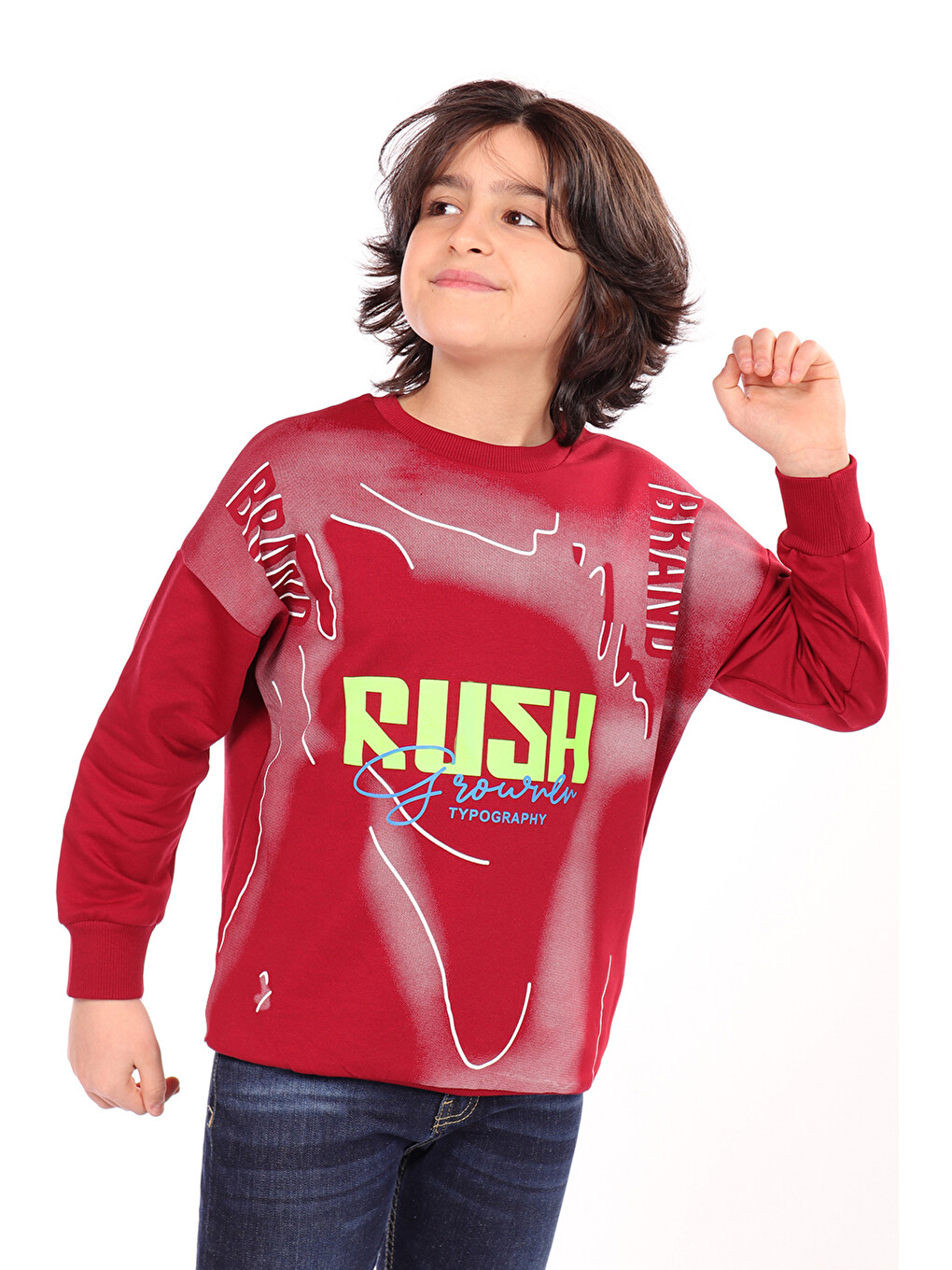 Bordo Erkek Çocuk Baskılı Sweatshirt