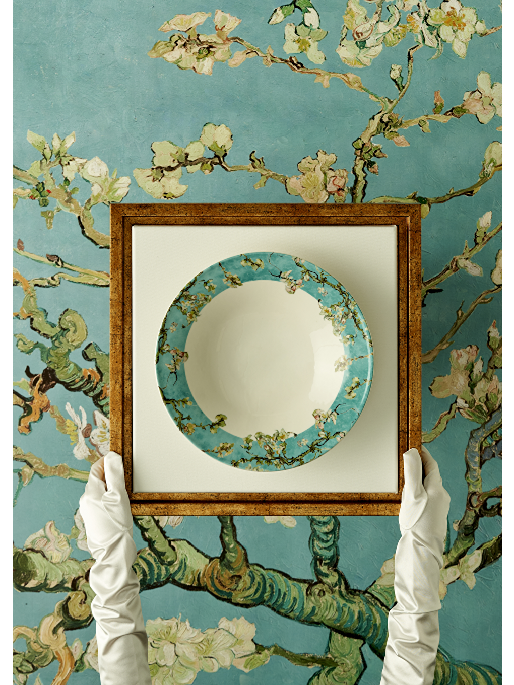 Van Gogh Almond Blossom Porselen Salata Kasesi Turkuaz (29 Cm)-1