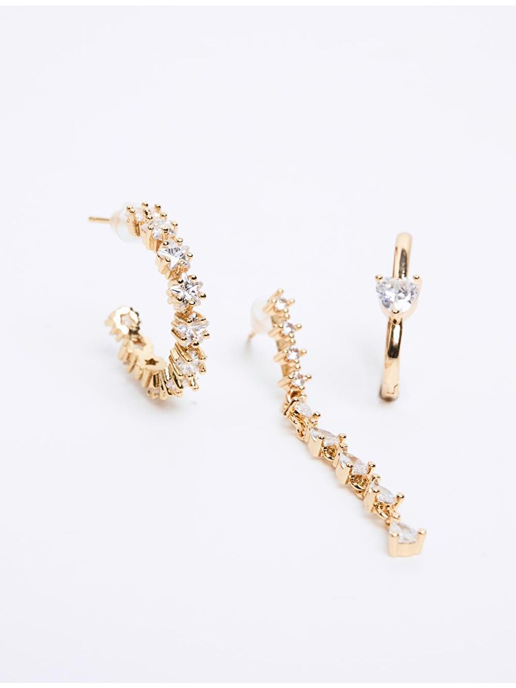 Sarı Altın Parlak Taşlı Küpe Seti