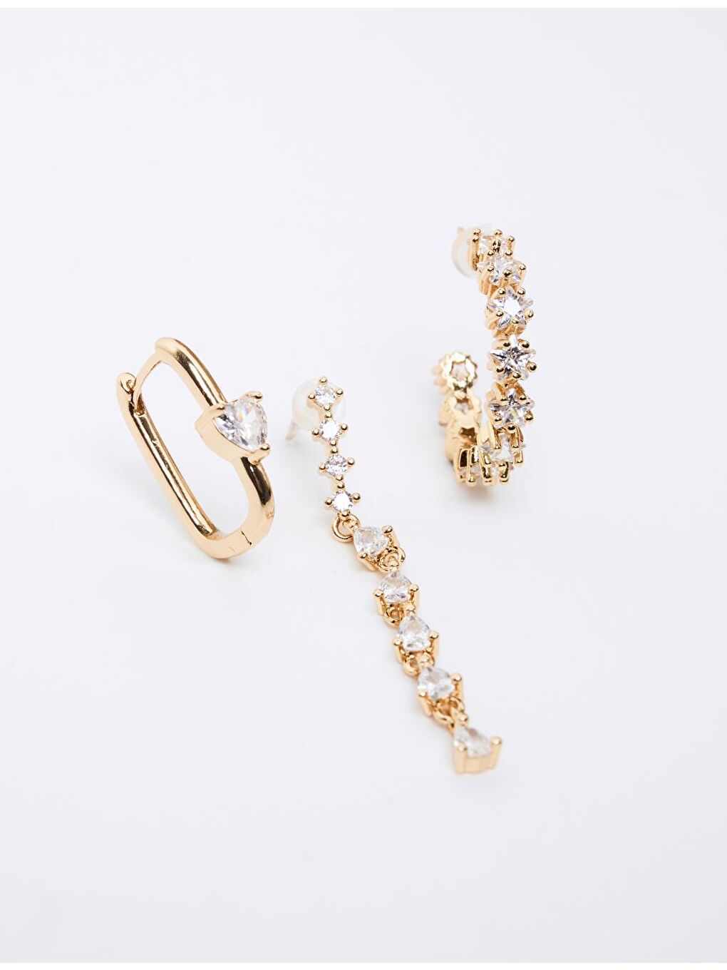 Sarı Altın Parlak Taşlı Küpe Seti-1