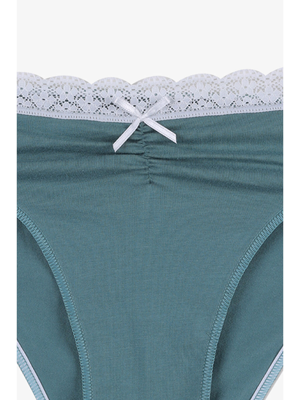 Yeşil Kadın Ön Bel Dantelli Büzgülü ve Fiyonk Detaylı Lastikli Külot 3'lü-4