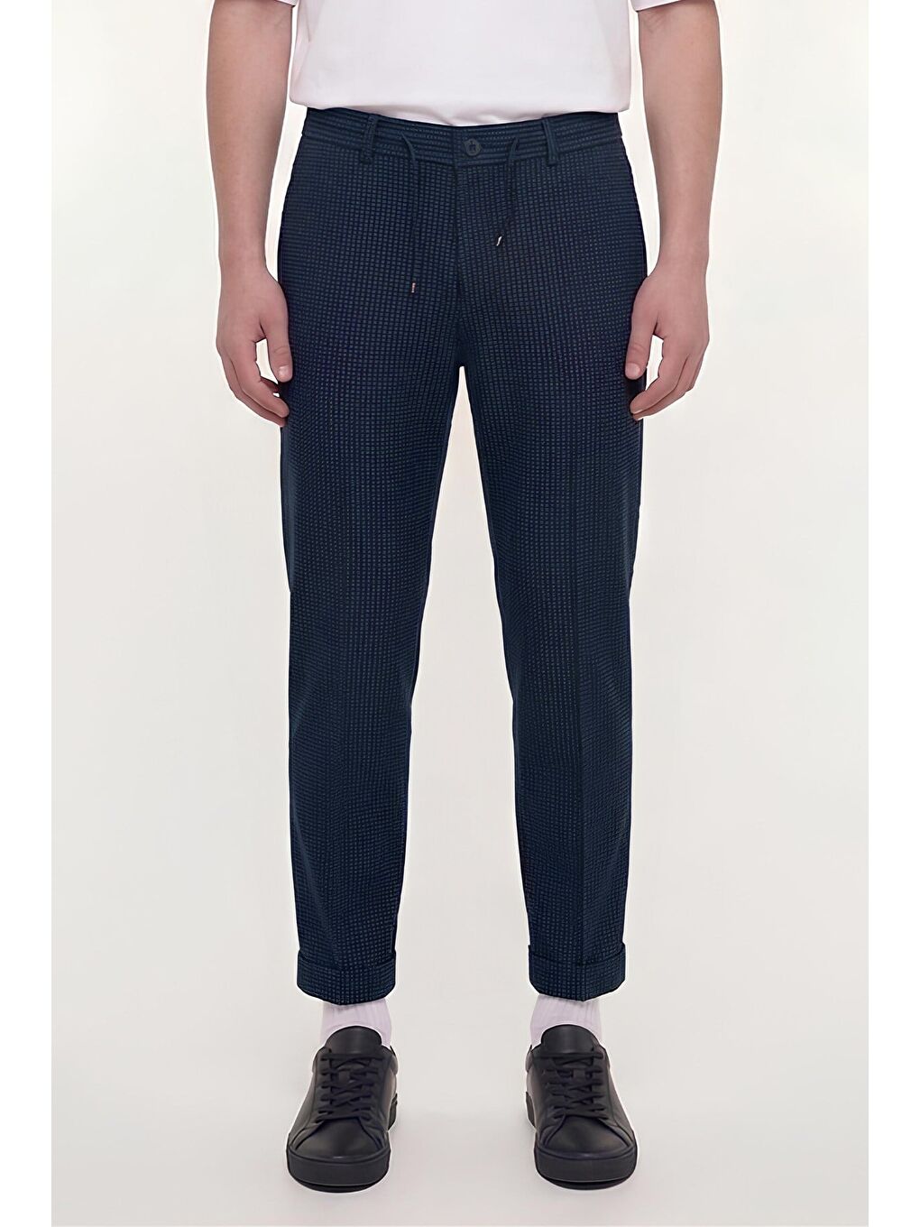 Giotelli Erkek Lacivert Dar Kesim Slim Fit Dokuma Yan Cep Lastikli Bel Pantolon