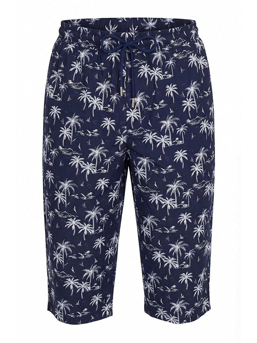 Siyah Palmiye Desenli Lacivert Uzun Erkek Havuz Ve Deniz Şortu 6011