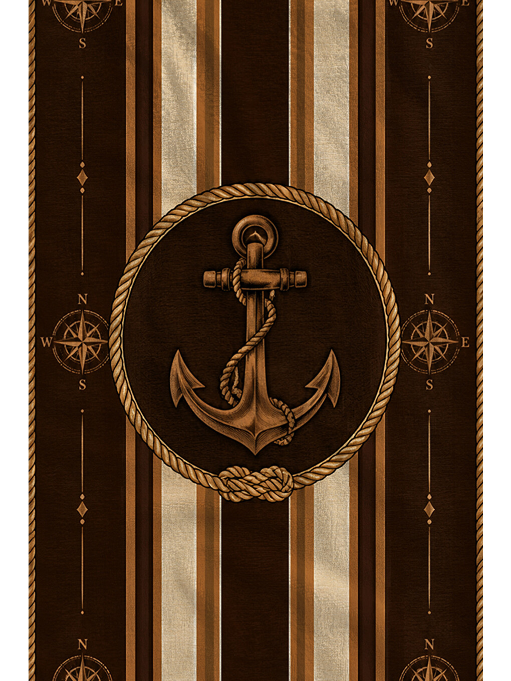 Kahverengi Nautical Kahve Çizgili Çapa Desenli 70x150 Plaj Havlusu - Dijital Baskılı Solmaz Banyo Havlusu-2