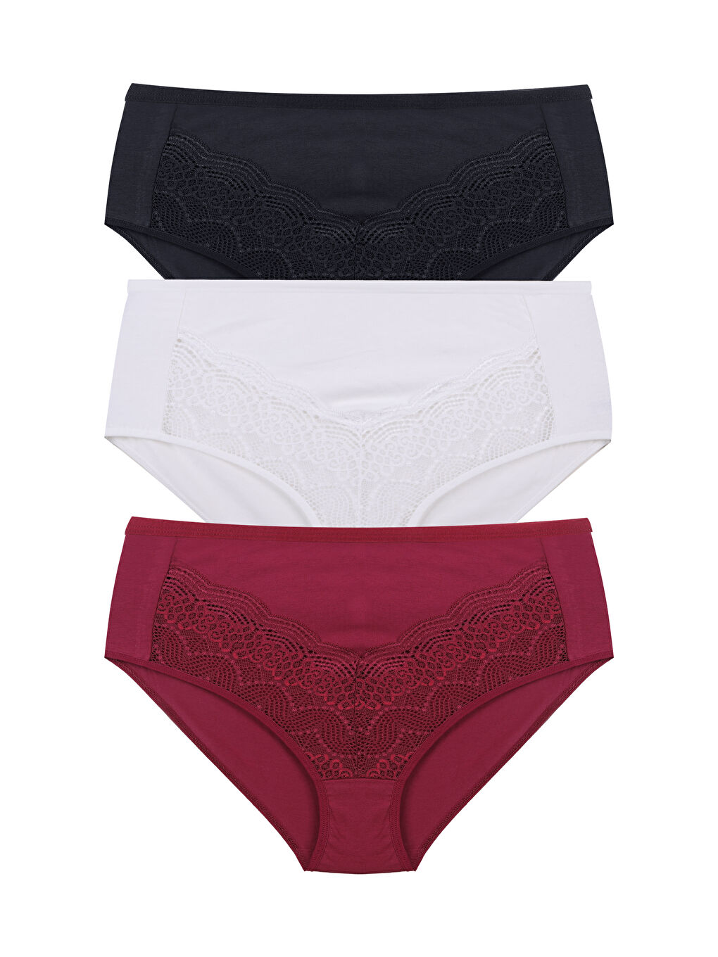 Lila Kadın 3'lü Geniş Kenarlı Dantelli Pamuklu Fitilli Külot