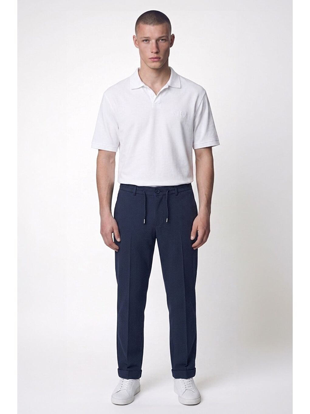 Giotelli Erkek Lacivert Dar Kesim Slim Fit Dokuma Yan Cep Lastikli Bel Pantolon-1