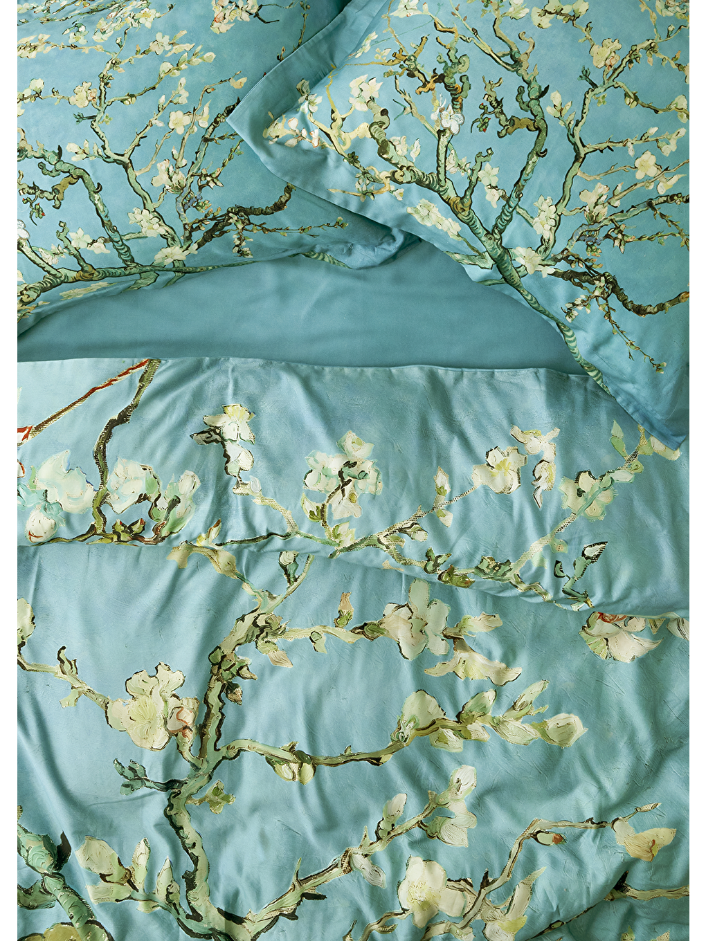 %100 Pamuk Saten Van Gogh Almond Blossom Çift Kişilik Nevresim Takımı Turkuaz (200x220 Cm)-2