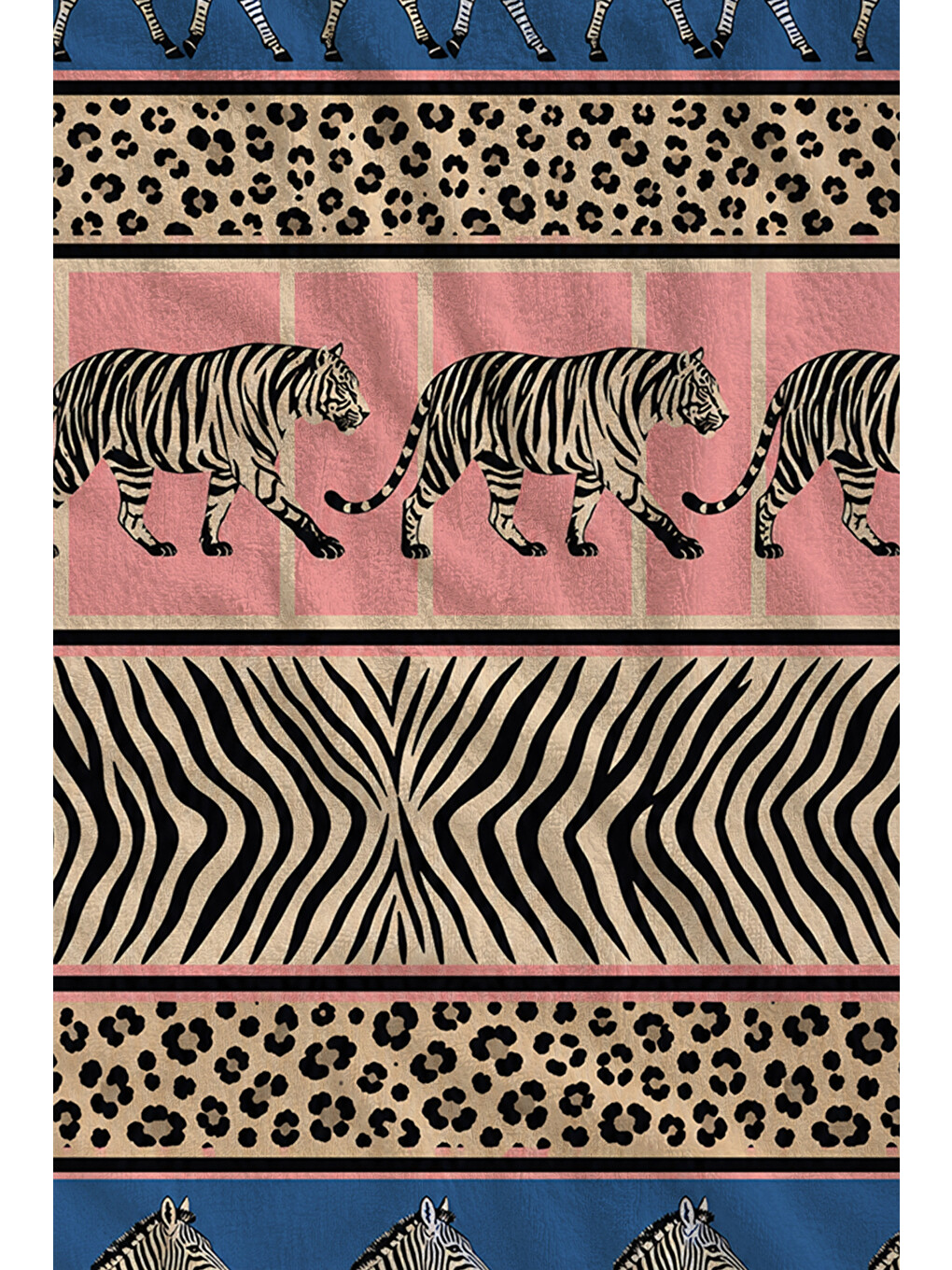 Bej Safari Patchwork Zebra Ve Hayvan Desenli 70x150 Plaj Havlusu - Dijital Baskılı Solmaz Banyo Havlusu-2