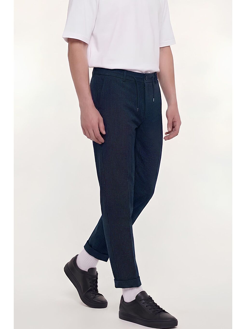 Giotelli Erkek Lacivert Dar Kesim Slim Fit Dokuma Yan Cep Lastikli Bel Pantolon-2