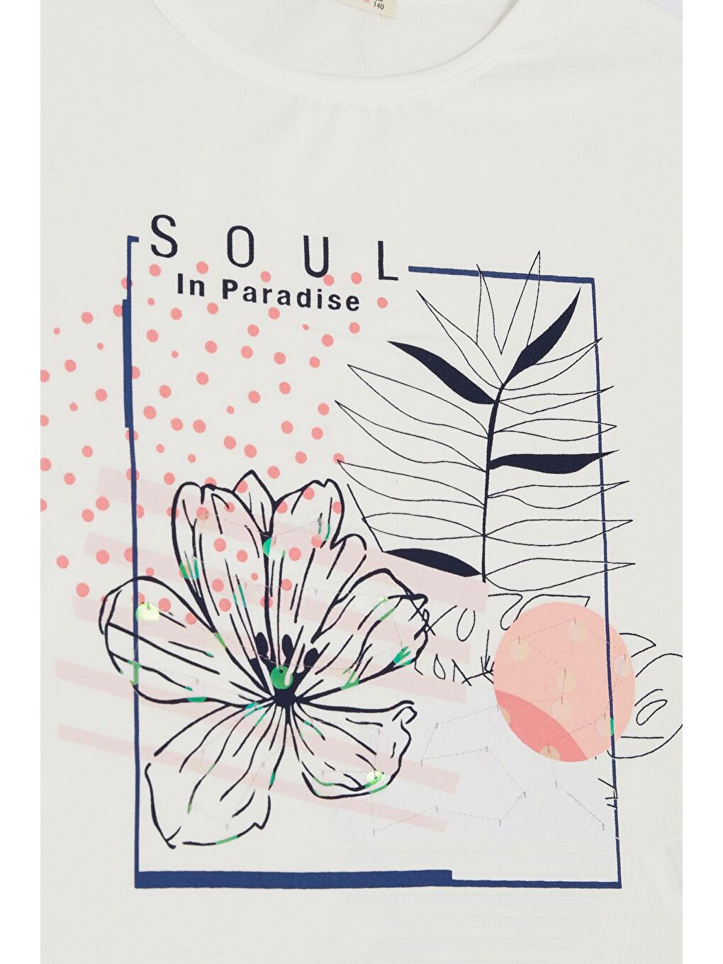 Kız Çocuk Tişört Çiçek Baskılı Pullu Ekru (10-16 Yaş)-3