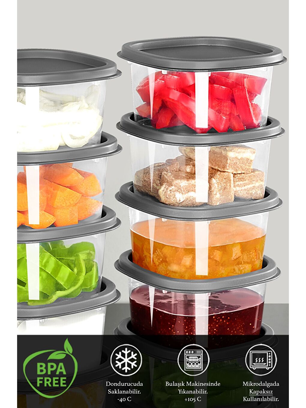 6'lı Kapaklı Kahvaltı Seti Kahvaltılık Saklama Kabı Seti 210 ml Gri-1