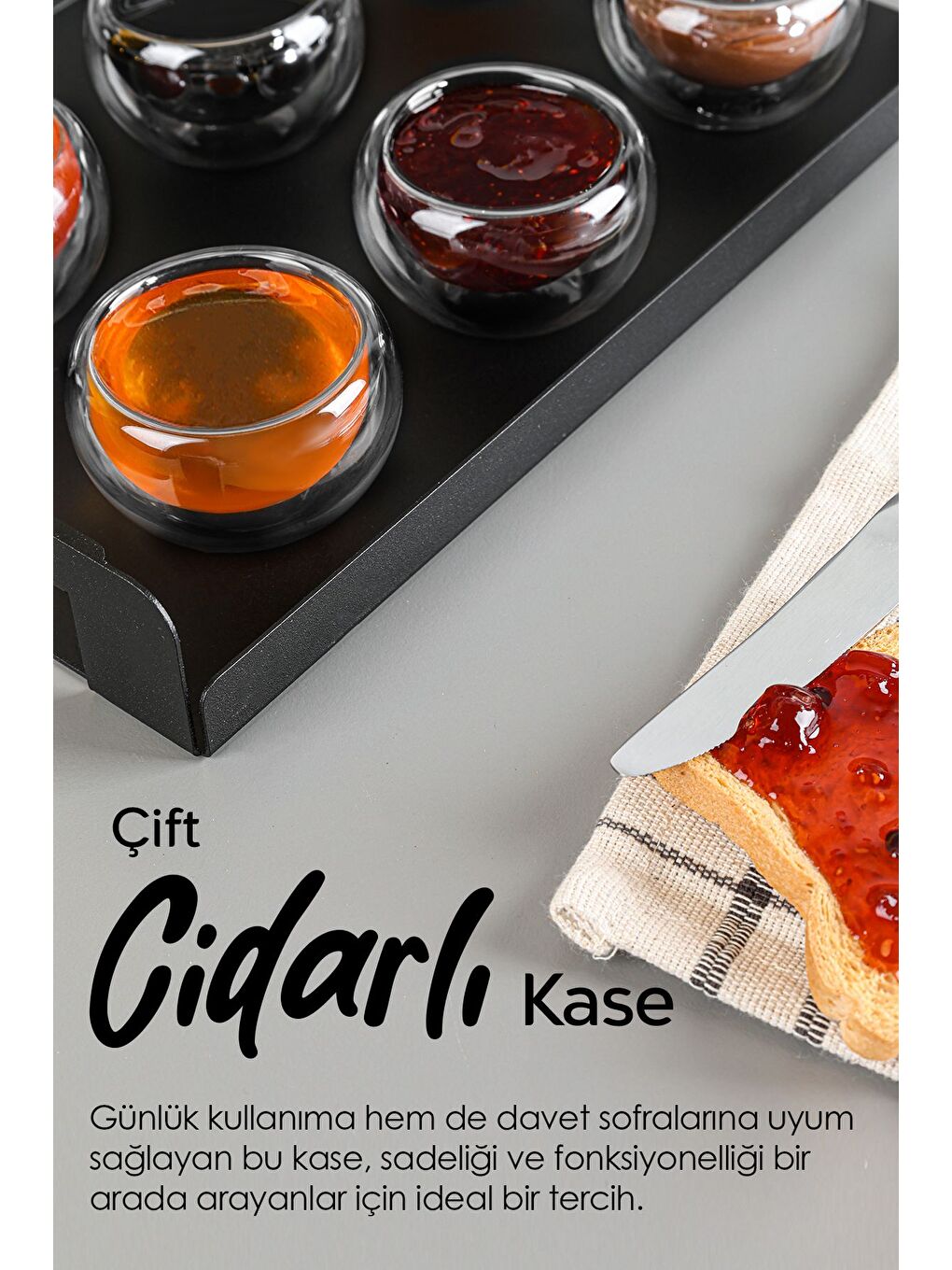 Renksiz 6'lı Çift Cidarlı Sosluk Seti Borosilikat Cam Reçellik İkra mlık Sunum Kasesi Kahvaltılık Set 50 ml-2