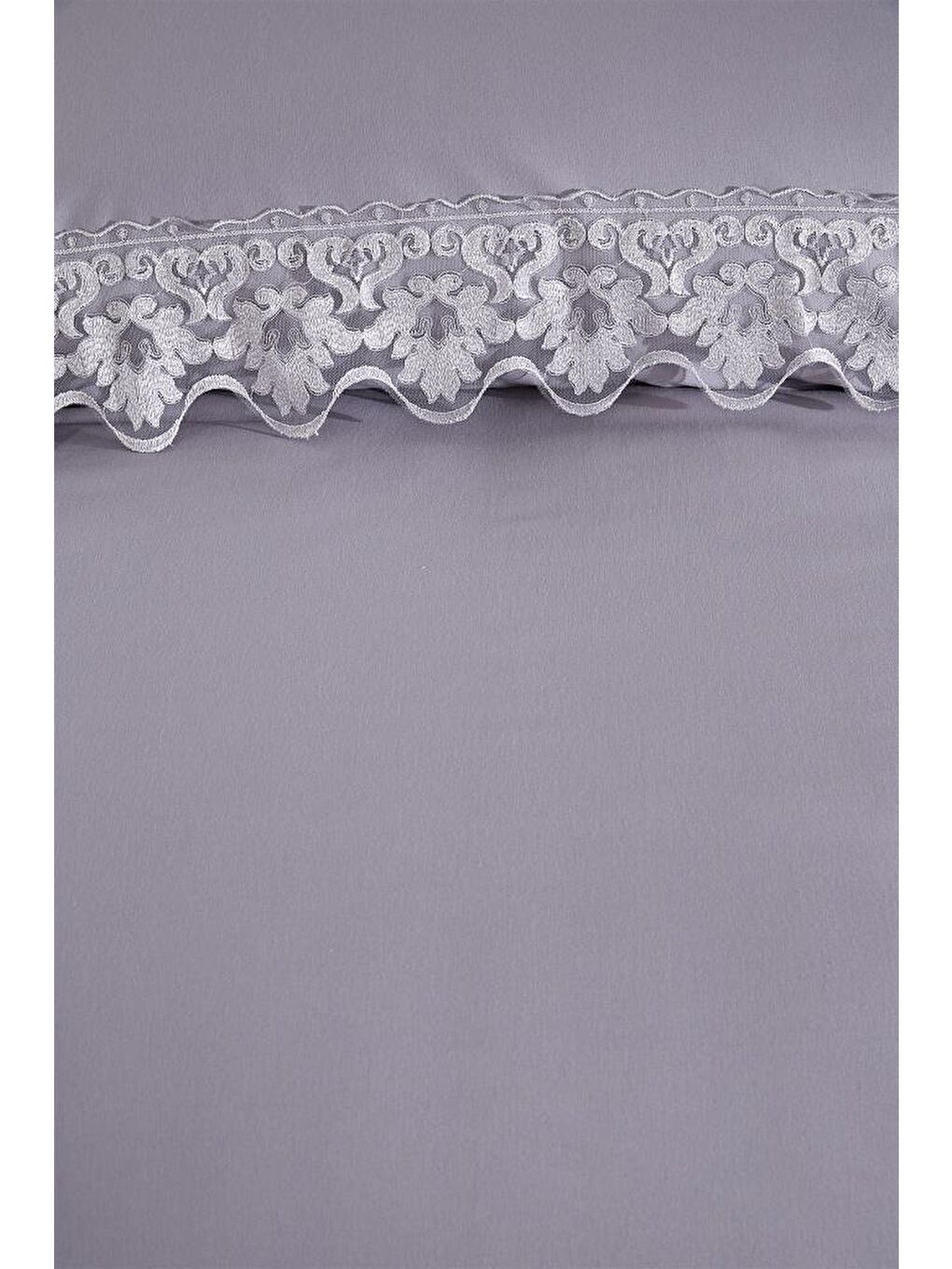 Fransız Dantelli Neriman Çeyizlik Nevresim Takımı Gri-1