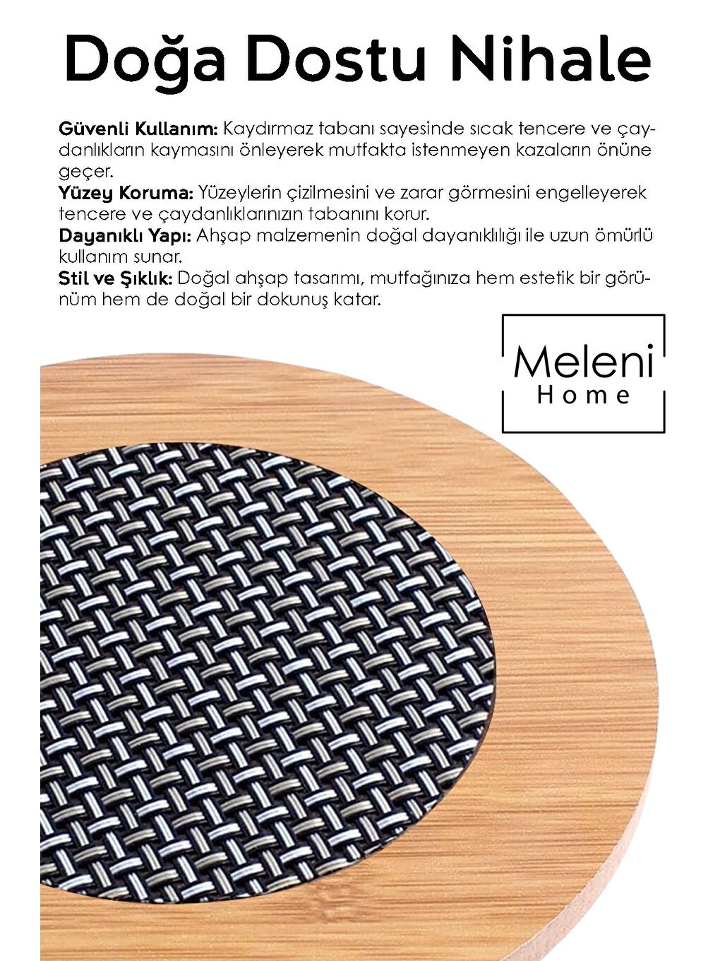 Bej Ahşap Kaydırmaz Tava Tencere Çaydanlık Altlığı Yuvarlak Kaymaz Taban Ahşap Nihale-2