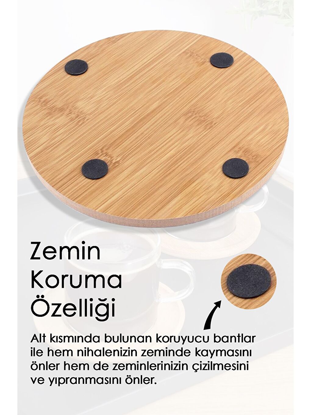 Bej Ahşap Kaydırmaz Tava Tencere Çaydanlık Altlığı Yuvarlak Kaymaz Taban Ahşap Nihale-3