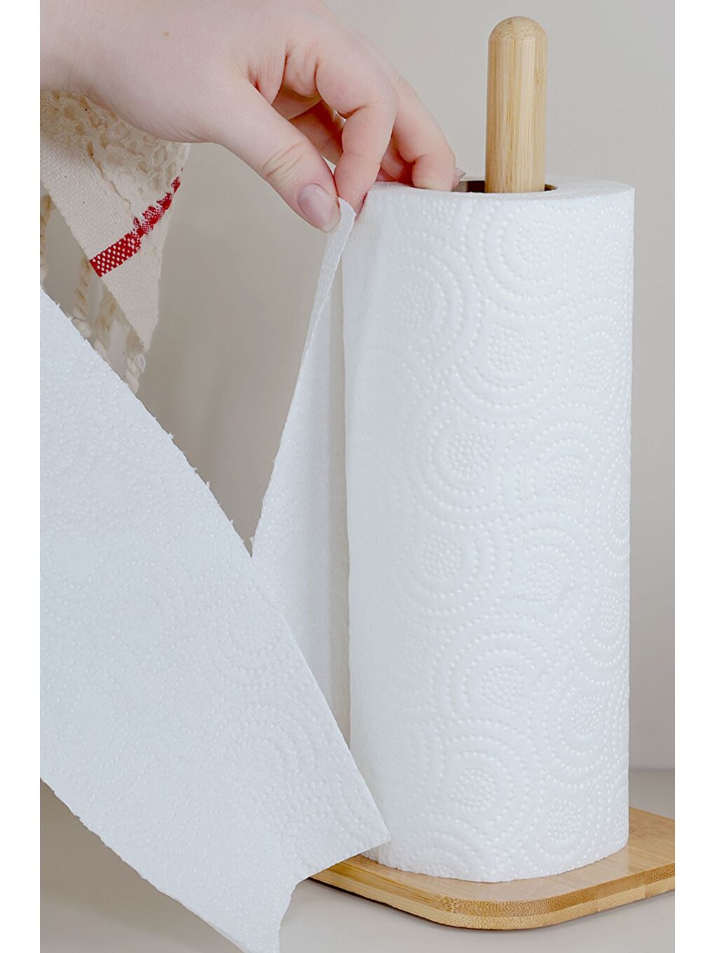 Bej Bambu Kare Havlu Peçetelik Tezgah Üstü Rulo Havluluk Kağıt Havlu Standı Sofra Mutfak Organizer-3