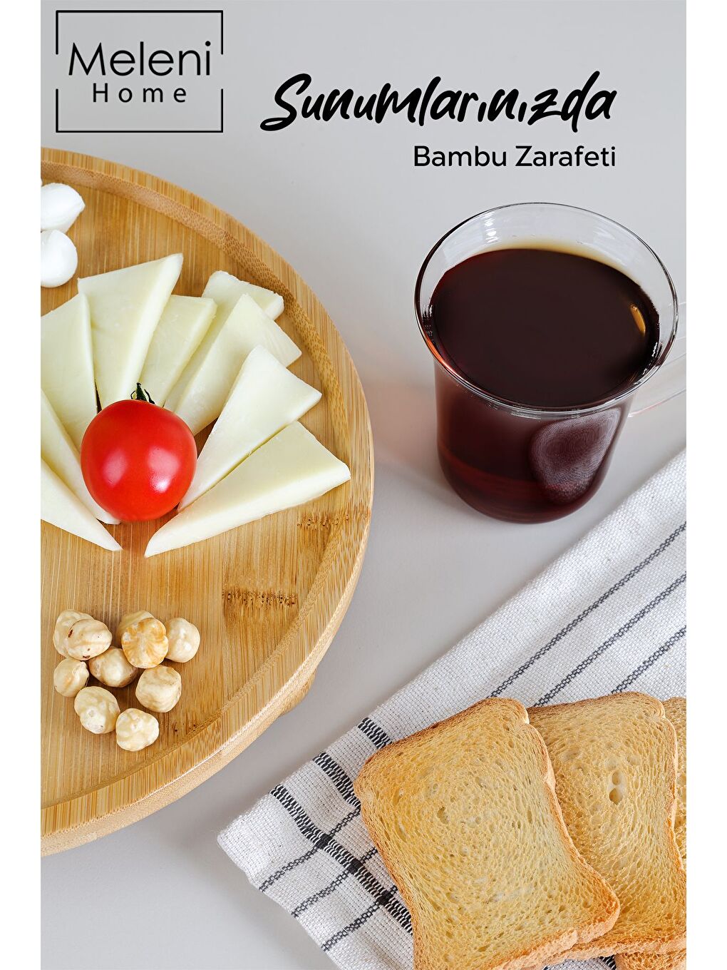 Bej Yuvarlak Bambu Sunum Tabağı Ayaklı Sunu mluk Kek Kurabiye Pasta Servis Sunum Standı 27 cm-2