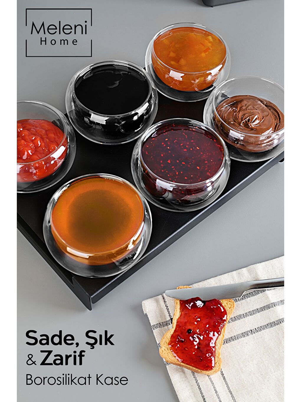 Renksiz 6 Adet Çift Cidarlı Çerezlik Kase Borosilikat Cam Kahve Yanı Sunum Kasesi İkra mlık Loku mluk 250 ml-3