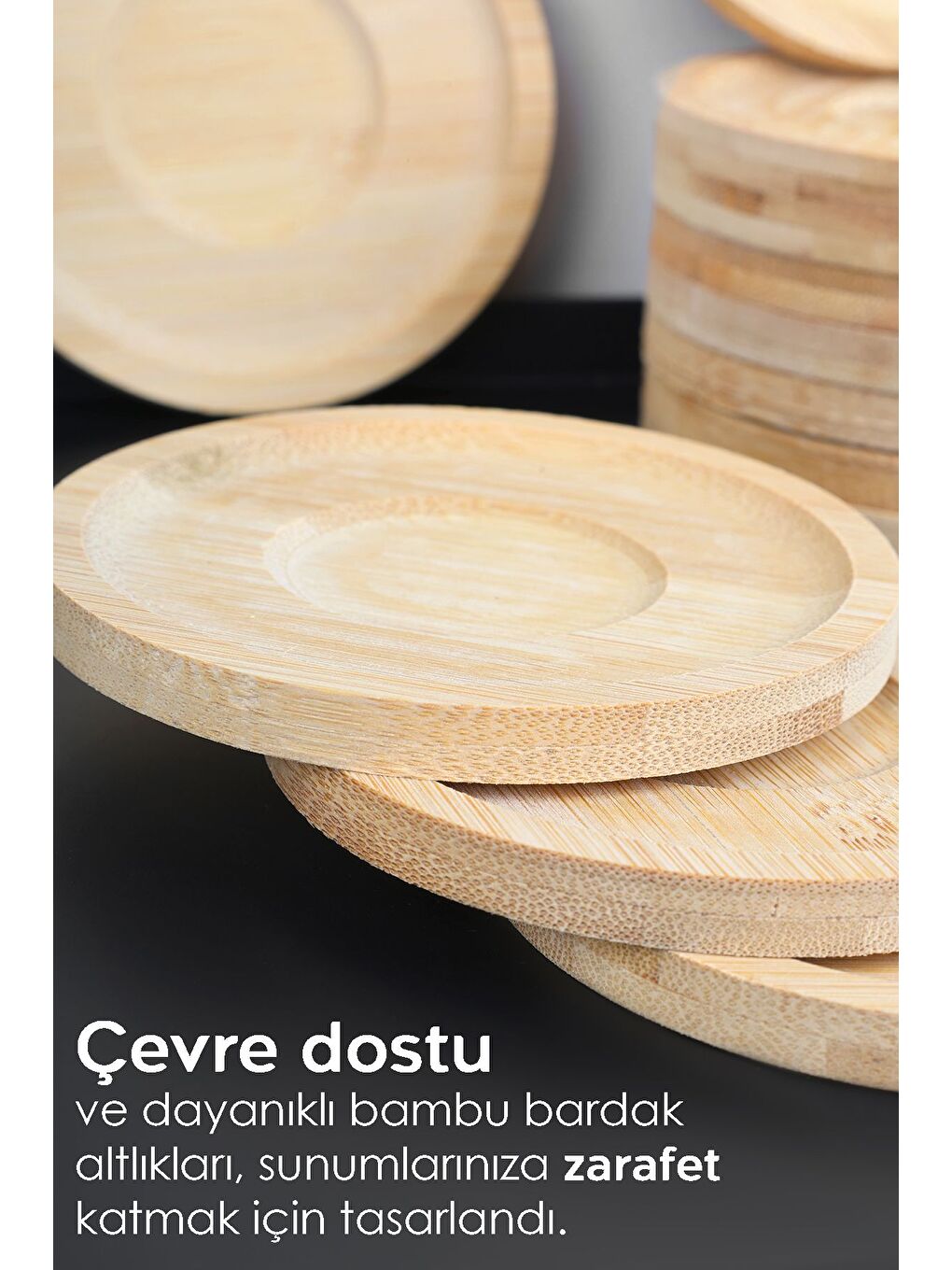 Bej 6'lı Bambu Bardak Altlığı Set Ahşap Yuvarlak Çay Tabağı Kahve Fincan Altlığı 10 cm-1
