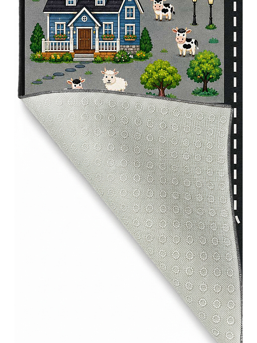 Gri Modern Çocuk Halısı Kaymaz Tabanlı Makinede Yıkanabilir Çocuk Odası Halısı-3