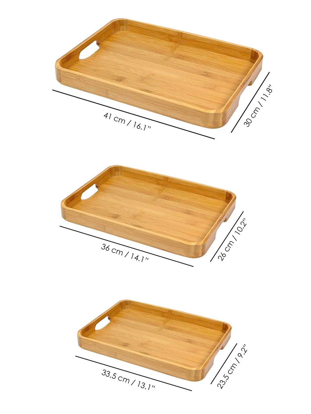 Bej 3'lü Kulplu Bambu Tepsi Seti Çay Kahve Servis Tepsisi İkra mlık Dekoratif Sunum Tepsisi-4