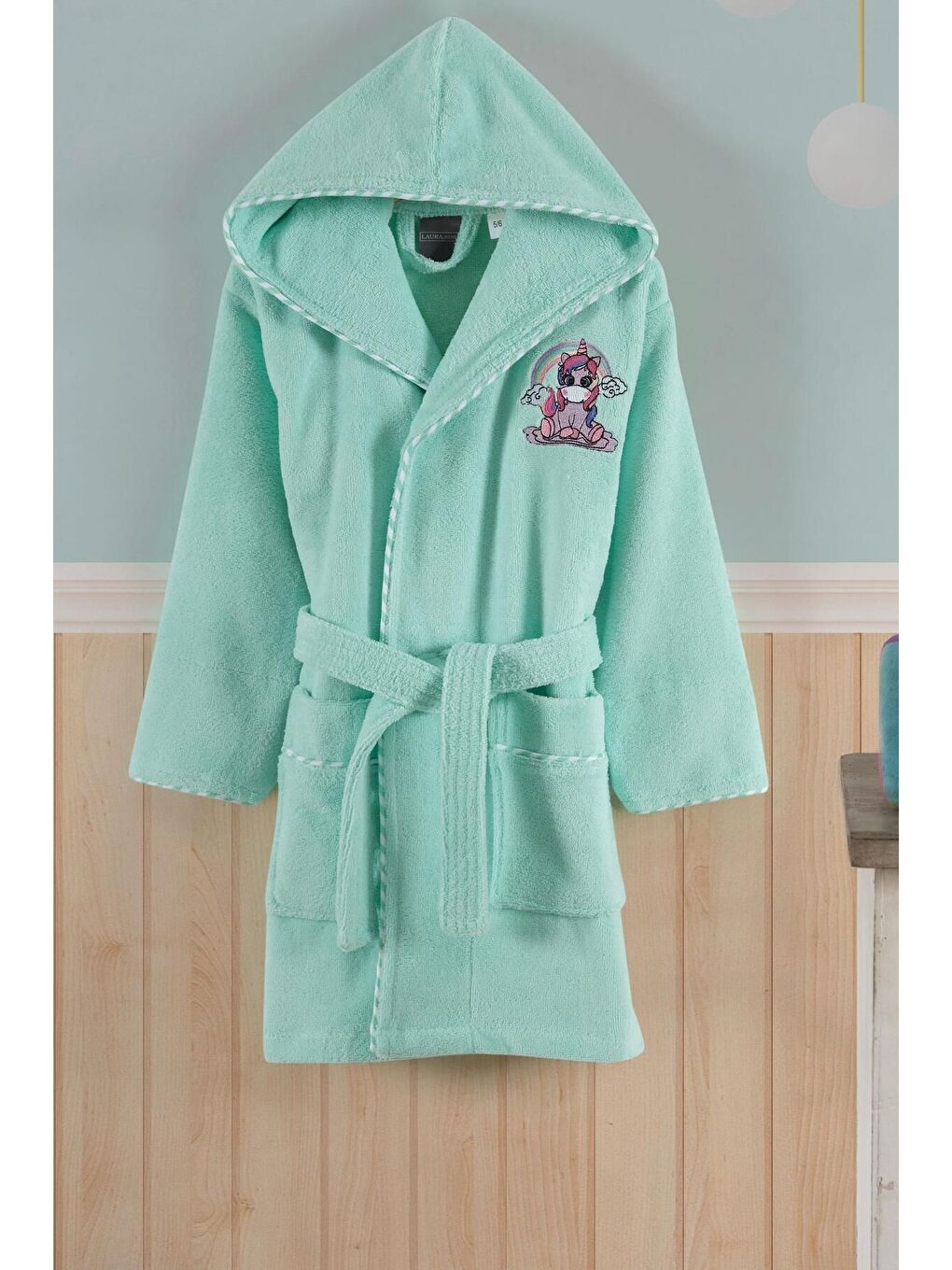 Yeşil Bambu Nakışlı Çocuk Bornozu-MİNT-3-4YAŞ-5-6 YAŞ-1