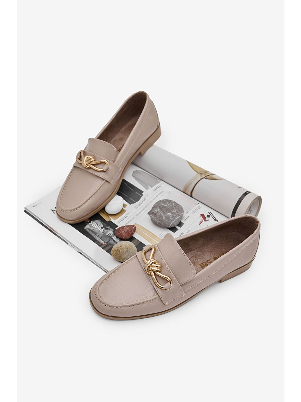 Kadın Bej Kadın Klasik Loafer Toka Detayl Babet Günlük  Babet-2