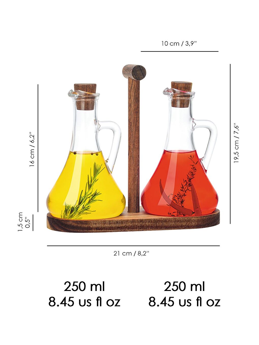 Renksiz 2'li Ahşap Standlı Cam Yağdanlık Seti Yağlık Sıvıyağ Zeytinyağı Yağ Şişesi Sosluk Sirkelik 2x250 ml-4