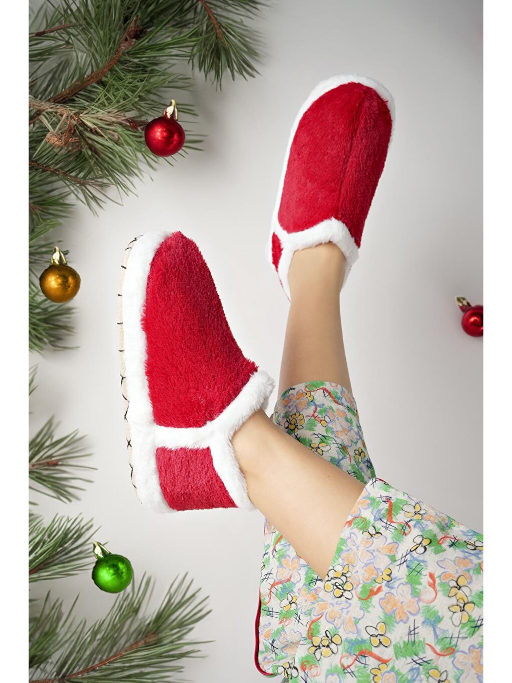 Kırmızı VIOLA Kadın Panduf Ev Ayakkabısı Ev Botu-1