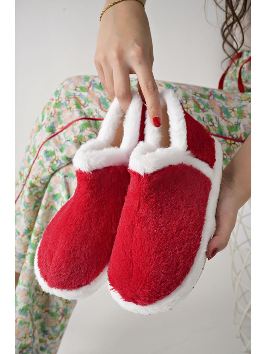 Kırmızı VIOLA Kadın Panduf Ev Ayakkabısı Ev Botu-2