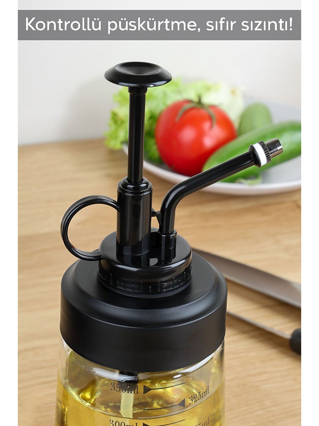 Renksiz 2'li Cam Sprey Yağdanlık Seti Yağ Püskürtücü Yağlık Sirkelik Zeytinyağı Sıvıyağ Şişesi 2x370 ml-1