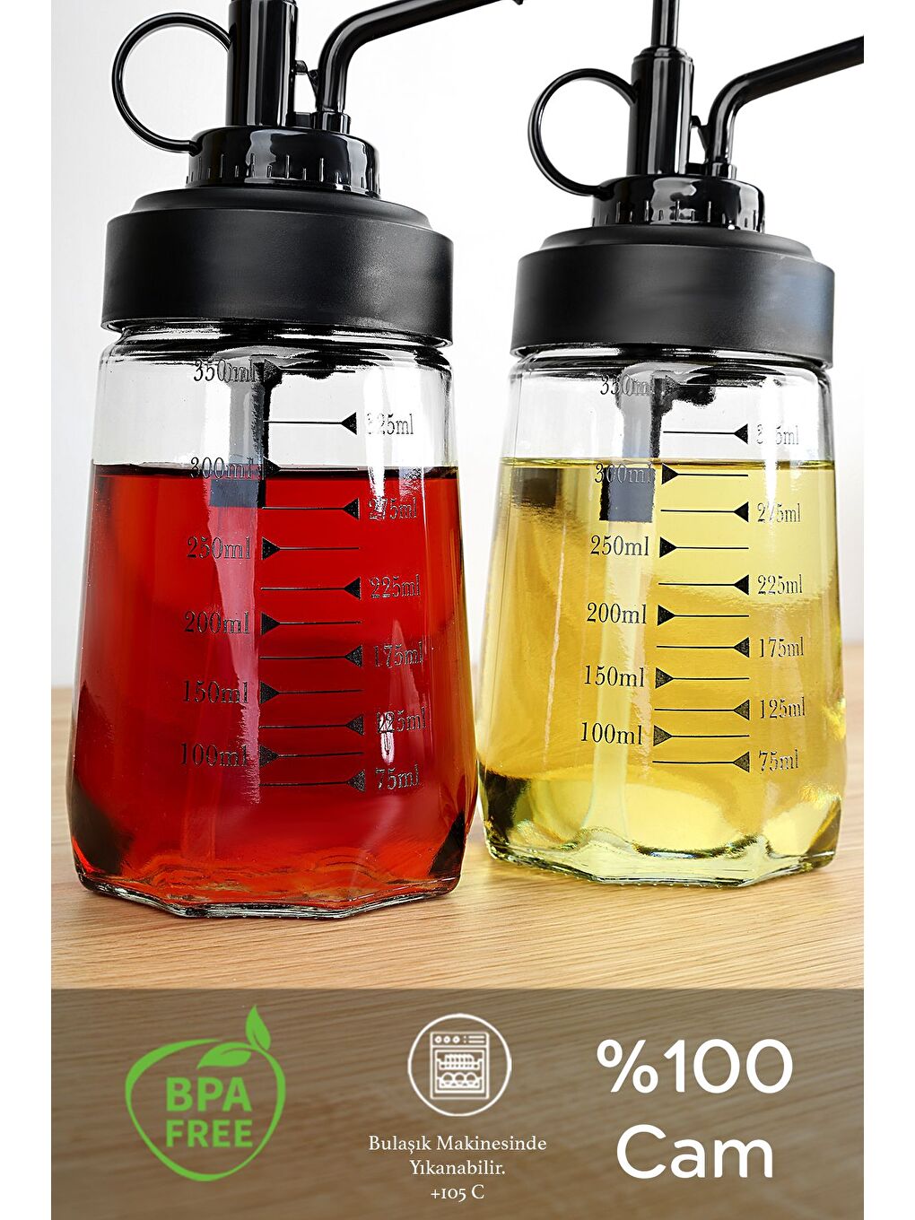 Renksiz 2'li Cam Sprey Yağdanlık Seti Yağ Püskürtücü Yağlık Sirkelik Zeytinyağı Sıvıyağ Şişesi 2x370 ml-2