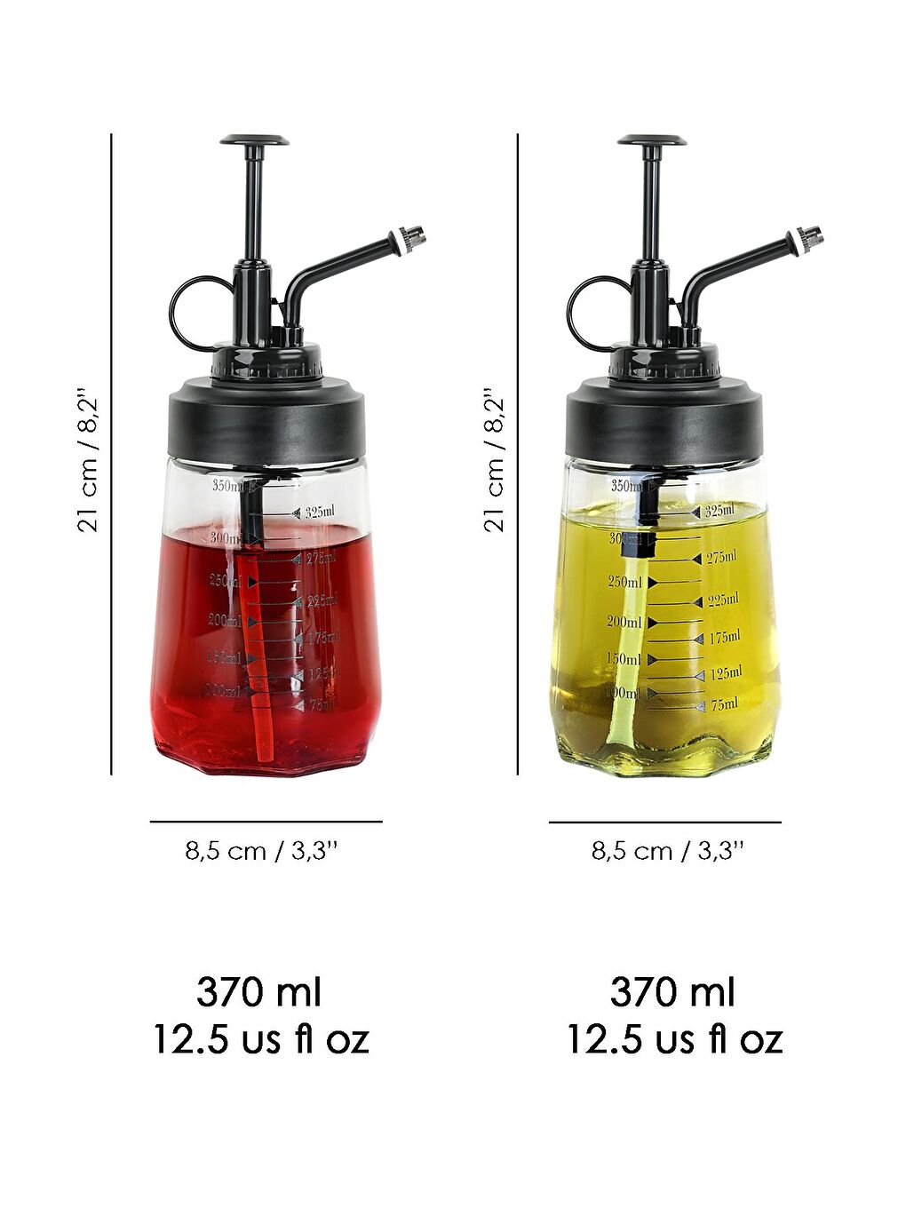 Renksiz 2'li Cam Sprey Yağdanlık Seti Yağ Püskürtücü Yağlık Sirkelik Zeytinyağı Sıvıyağ Şişesi 2x370 ml-5