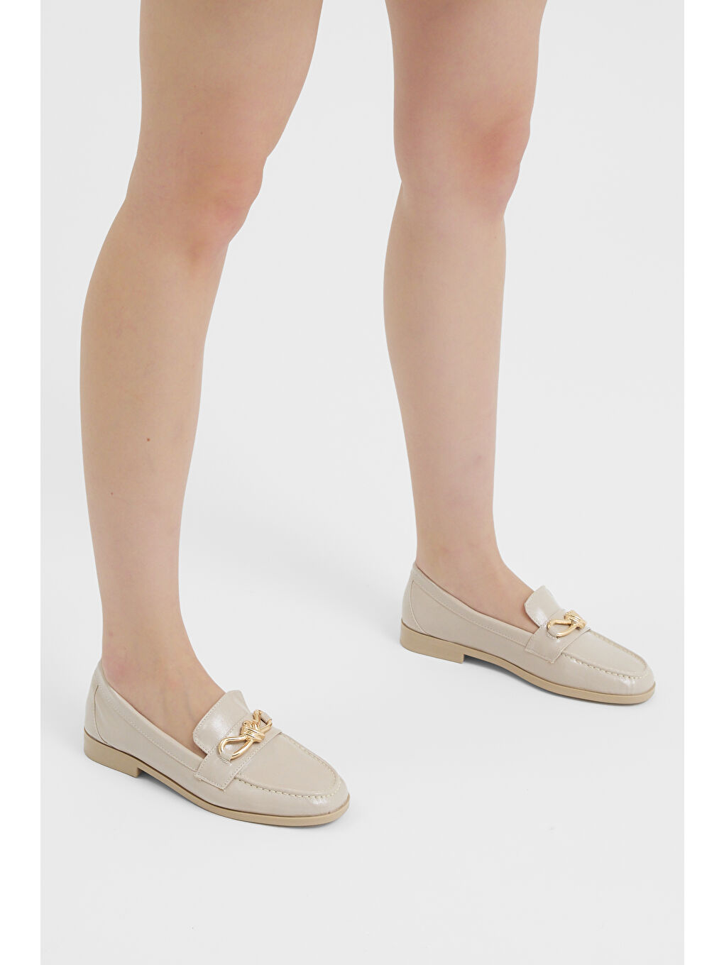 Kadın Bej Kadın Klasik Loafer Toka Detayl Babet Günlük  Babet-3