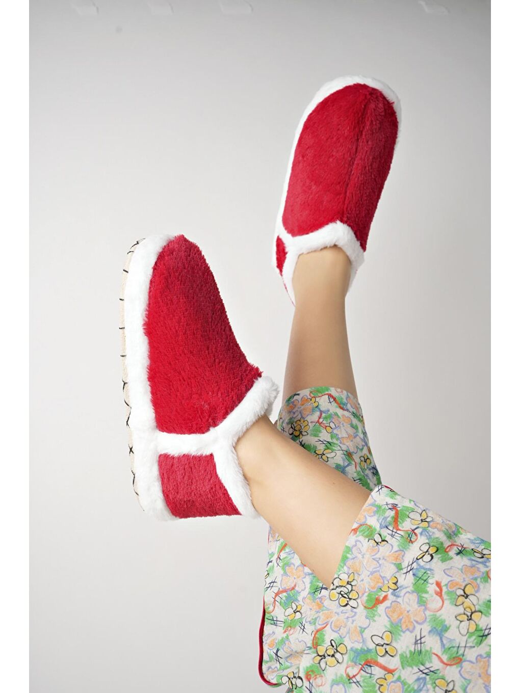 Kırmızı VIOLA Kadın Panduf Ev Ayakkabısı Ev Botu-4