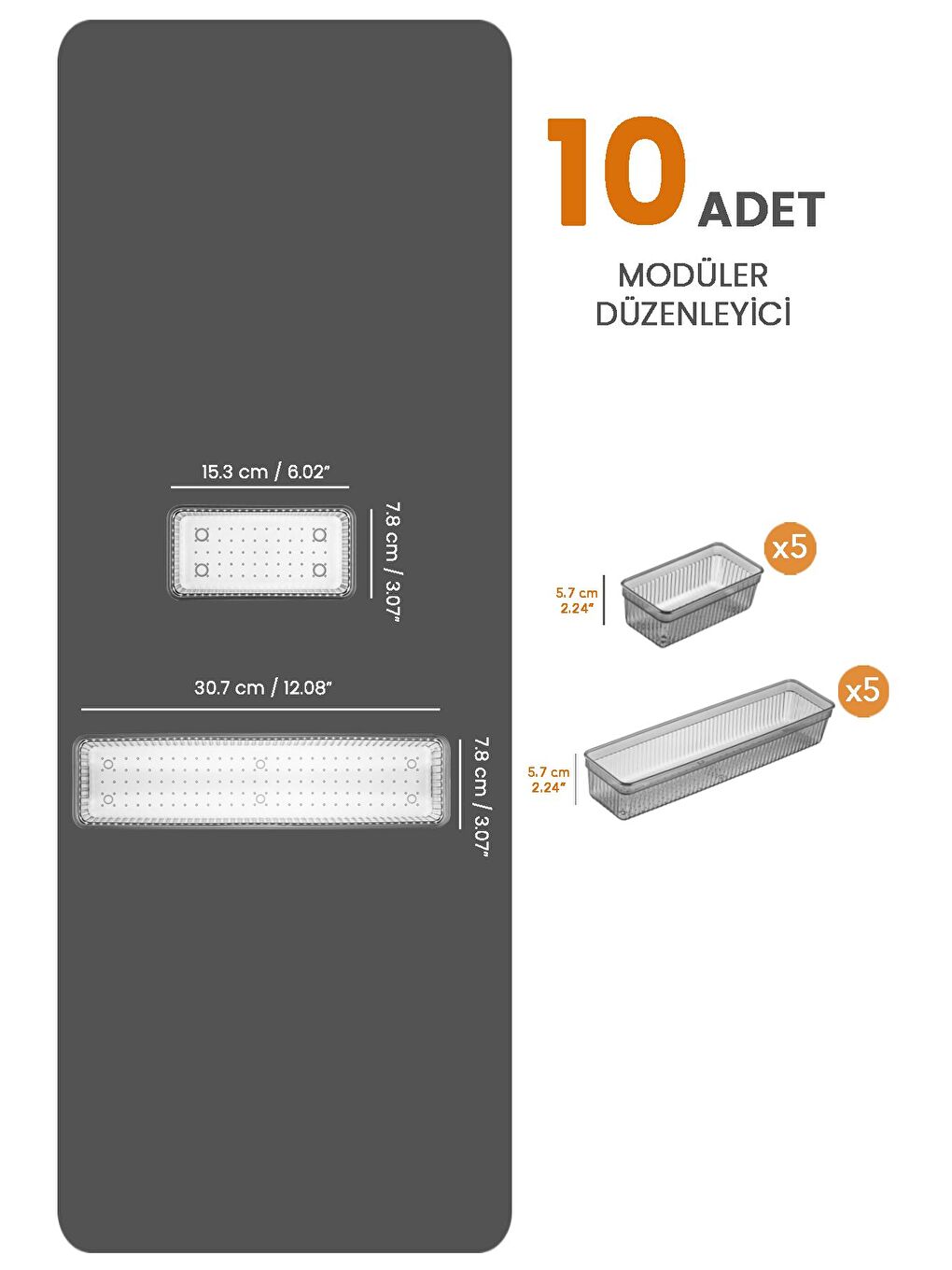 10'lu Modüler Set Kaşıklık Çekmece İçi Düzenleyici Çatal Kaşık Bıçak Düzenleme Organizeri Antrasit-2