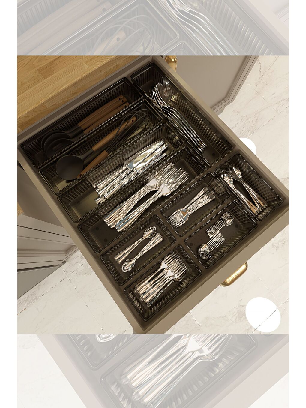 10'lu Modüler Set Kaşıklık Çekmece İçi Düzenleyici Çatal Kaşık Bıçak Düzenleme Organizeri Antrasit-4