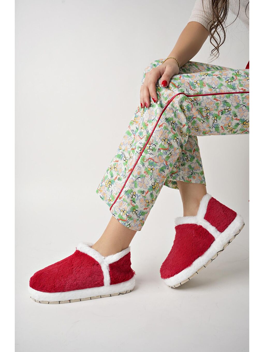 Kırmızı VIOLA Kadın Panduf Ev Ayakkabısı Ev Botu-5