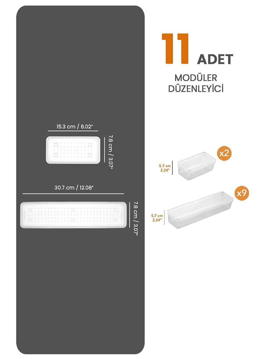 Renksiz 11li Modüler Set Kaşıklık Çekmece İçi Düzenleyici Çatal Kaşık Bıçak Düzenleme Organizeri Şeffaf-2