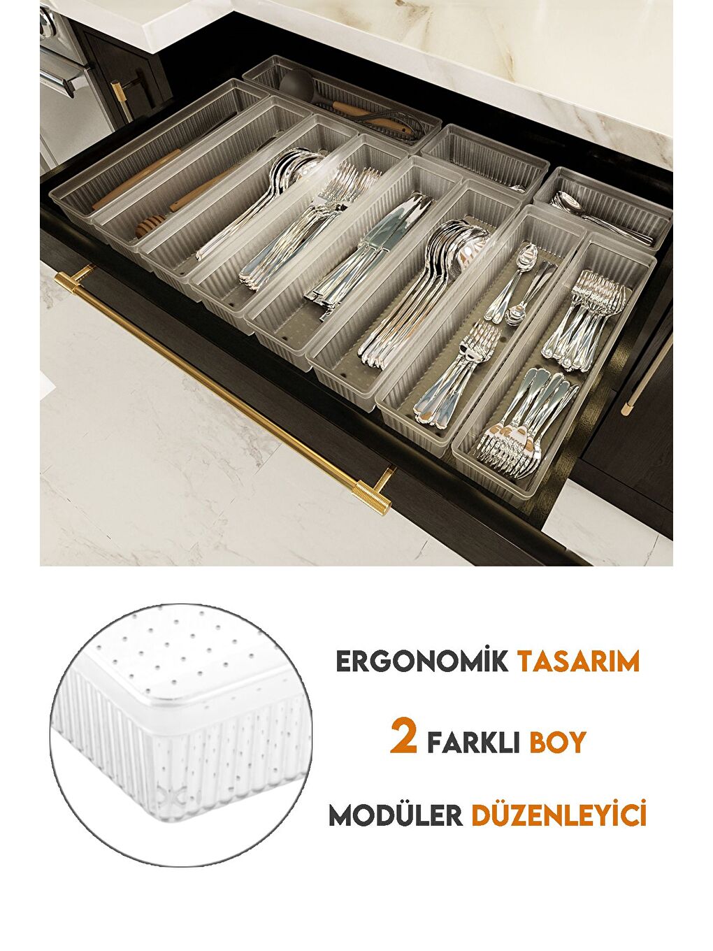 Renksiz 11li Modüler Set Kaşıklık Çekmece İçi Düzenleyici Çatal Kaşık Bıçak Düzenleme Organizeri Şeffaf-3