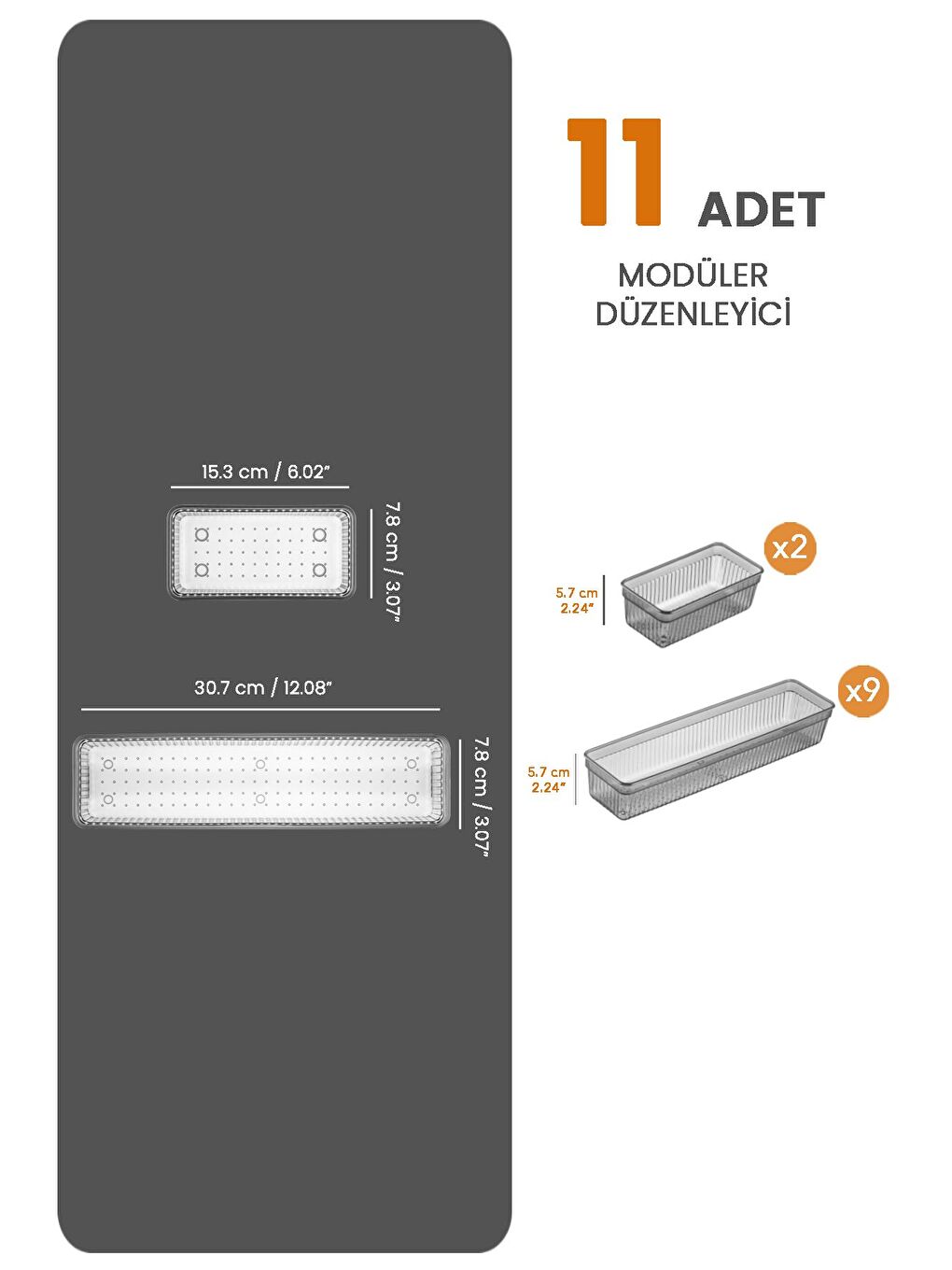 11li Modüler Set Kaşıklık Çekmece İçi Düzenleyici Çatal Kaşık Bıçak Düzenleme Organizeri Antrasit-2